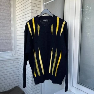 Vintage Carlo Colucci Men’s 3D Knit Coogi Style Oversized Sweater Blue-Yellow Xl - Picture 1 of 9