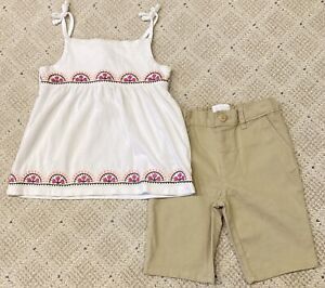 Carter’s & The Childrens Place Outfit Embroidered Swing Top & Khaki Shorts 5 5T