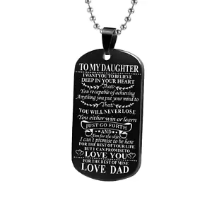 To My Daughter From Dad Appreciation Black Engraved Dog Tag Necklace Parent Love - Picture 1 of 1