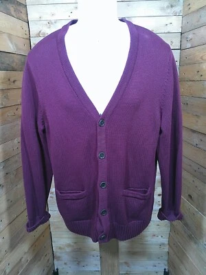 Vtg LL Bean Grandpa Cardigan Sweater Mens M 100% Cotton Burgundy Maroon Pockets  - Image 1 of 4