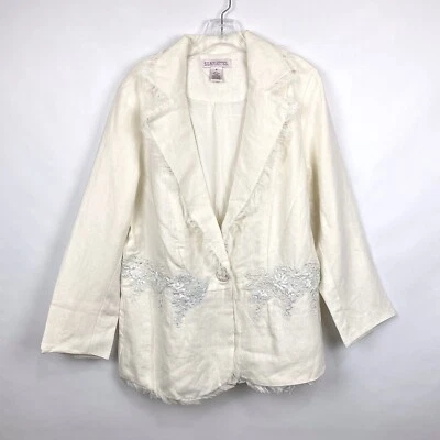 NOS Silhouettes Women's Size 12 White Victorian Linen Blazer Jacket Embroidered - Image 1 of 4