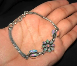 Bracciale opale di fuoco Etiopia naturale in argento sterling braccialetto regalo anniversario - Foto 1 di 11