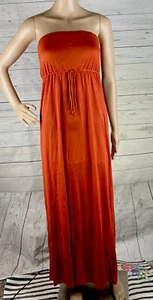Allen B. Maxi Dress Large Pumpkin Orange Strapless Empire Waist 100% Modal Soft - Picture 1 of 12