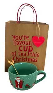 Secret Santa ready to gift 'My cuppa this Christmas'  Large cup & reindeer spoon - Picture 1 of 7