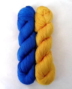 Freedom - 2 skeins mulberry silk hand dyed lace yarn ukrainian blue yellow 7oz - Picture 1 of 3