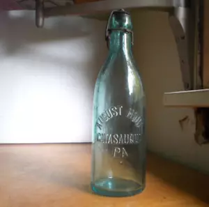 CATASAUQUA,PA AUGUST HOHL 1890s BLOB TOP BEER BOTTLE WITH ORIGINAL STOPPER MINT - Picture 1 of 7