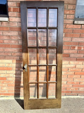 Antique Art Deco 15 Pane Door W/ Original Crystal Knobs & Back Plates 79.75 X 30 Cover