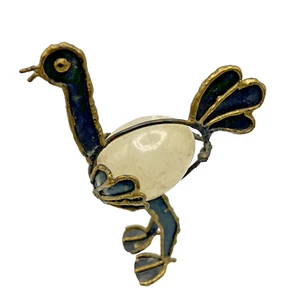 Brutalist Ostrich Metal Bird Sculpture with Onyx Egg MCM 7.5" Made in Mexico - Picture 1 of 10
