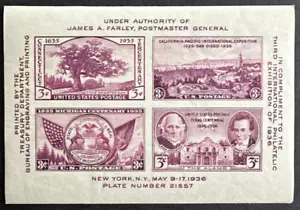 US 1936 Sc# 778 TIPEX Souvenir Sheet MNH OG 3rd International Philatelic Exhibit - Picture 1 of 2
