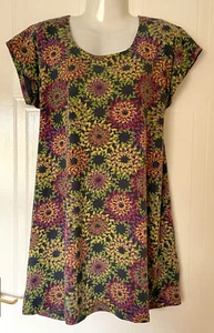 MISTRAL Baumwollmischung Tunika T-Shirt, schwarz mehrblättriges Muster, UK 16 - Bild 1 von 5