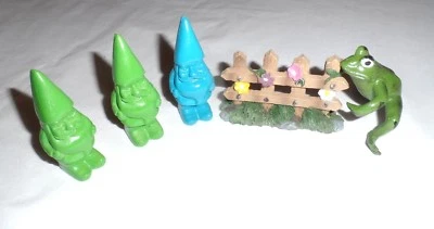 Miniature Fairy Garden Set of Five One Frog Three Gnomes and One Gate  - Image 1 of 3