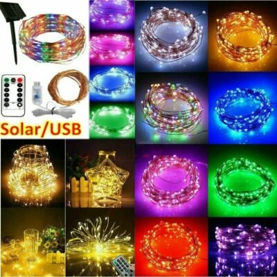 100/200 LED Solar/USB Fairy String Lights Outdoor Copper Wire Garden Xmas Decor - Image 1 of 4