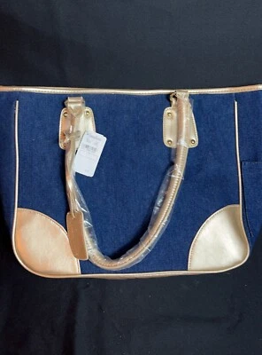 Bolso de Mano Neiman Marcus Denim con Borde Dorado Foto 1 de 4