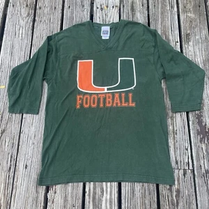 VTG 90s Miami Hurricanes University Football Green Mens L T-Shirt USA  - Picture 1 of 6