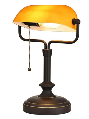 Traditional Banker's Desk Lamp with Glass Shade,Pull Chain Switch, Bulb (Anti... - Image 1 of 4