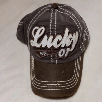 Gorra Lucky 07 NYC Original Vintage 2001 Kbethos Correa Trasera Marrón Envejecido Foto 1 de 4