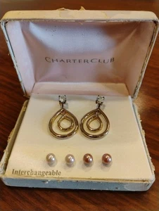 Charter Club CZ & Faux Pearls Interchangeable Earring Set - Picture 1 of 3
