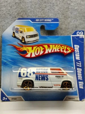 2010 Hot Wheels HW City Works Custom 77 Dodge Van - "68 ACTION NEWS" -Short Card - Image 1 of 4