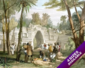MAYAN CITY GATE RUINS AT LABNAH MEXICO CATHERWOOD PAINTING ART REAL CANVAS PRINT - Picture 1 of 47