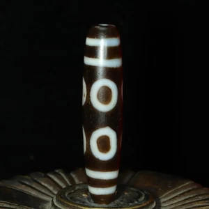 Tibetan Old Oily Rare Patina Dzi * 8 Eyes Lines * Agate Bead 57x13mm M17867 - Picture 1 of 9