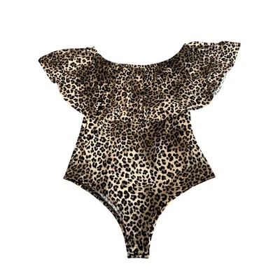 caCia Off-Shoulder Leopard Ruffle Bodysuit – XL - Image 1 of 4