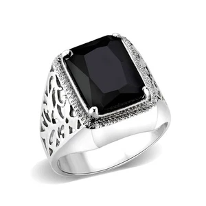 Anillo de ónix negro para hombre corte esmeralda plata de ley .925 con sello - Imagen 1 de 4
