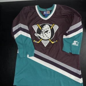 Maglia Vintage Starter NHL Anaheim Mighty Ducks Hockey anni 90 Y2K USA Gioventù L/XL - Foto 1 di 10