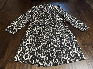 Dana Buchman Trench Coat Womens Lg Waist Belted Leopard Animal Print - Picture 1 of 13