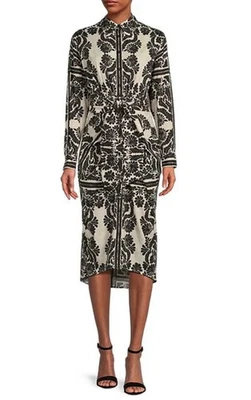 NWT Antonio Melani Roxanne Tie Waist Shirt Dress, Size 6, natural & black print  - Image 1 of 4