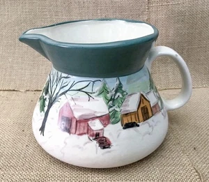 Farmhouse Barn In Winter Snow Art Painting On Pitcher Vase Homestead Farm Core - Picture 1 of 8
