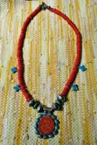  Colgante de plata esterlina rojo coral y turquesa nativos americanos  - Imagen 1 de 6