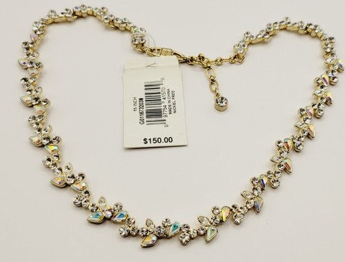 Collana ICONICA Givenchy tono oro AB cristallo floreale collare 18" RARA