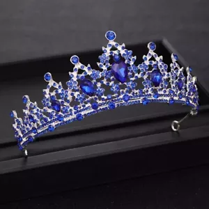 Blue Silver Tiara Bridal Crown Princess Queen Prom gift real metal diadem - Picture 1 of 5