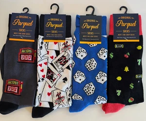 Men's Gambling themed crew socks SET OF 4 STYLES - PARQUET - NEW Shoe 6-12.5 - Picture 1 of 2