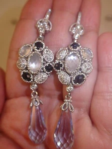 Judith Ripka 18k WG onyx moonstone diamond earrings w/sky blue quartz briolette - Picture 1 of 12