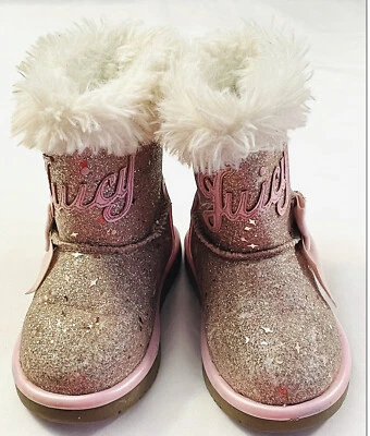 juicy couture lil malibu 2 pink sparkle toddler girl’s ankle boots size 6m - Image 1 of 4