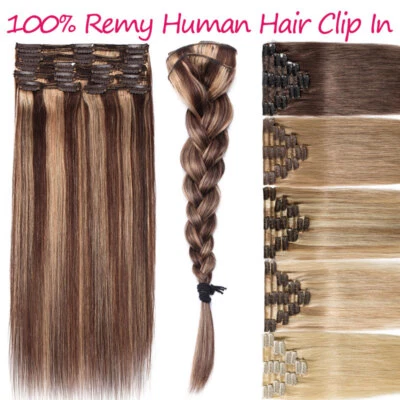 Extra Dick Clip in Extensions HUMAN Remy Echthaar Haarverlängerung Weft 8tressen - Bild 1 von 4