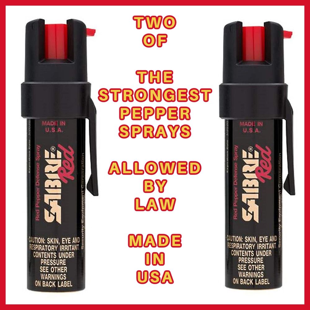 TWO (2) Clip On PEPPER SPRAY SABRE POLICE Max 10 Ft Range Self Defense Exp 2027