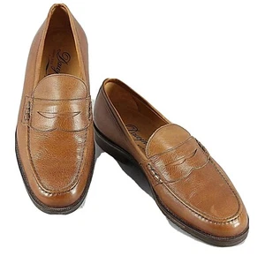 Dawjnson Sz 43.5 Handmade Cognac Brown Leather Men's Loafers  - Picture 1 of 10
