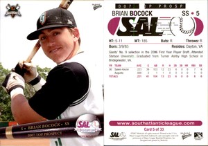 Brian Bocock 2007 MultiAd South Atlantic League Top Prospects #5 Card