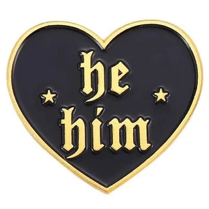Broche Pronombre He/Him Esmalte Dorado y Negro LGBTQIA+ NUEVO - Imagen 1 de 8
