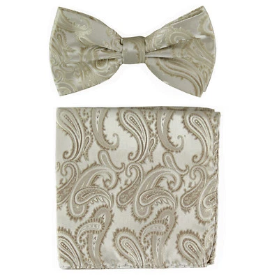 Nuevo conjunto formal de pajarita y pañuelo de microfibra para hombre paisley champán  Foto 1 de 3