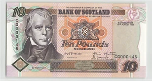 SCOTLAND 10 Pound 1998, P-120c Bank of Scotland, CG000146, 1st Prefix, Orig UNC. - Picture 1 of 2