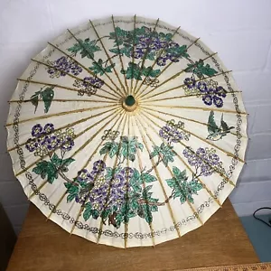 Vintage Antique Asian Carved Wood Bamboo Papier-mâché Tent Parasol Umbrella - Picture 1 of 7