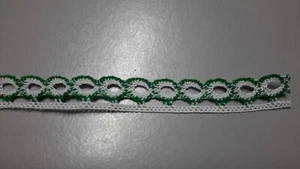 9109) Metri 1 Passamaneria pizzo merletto bianco e verde alta cm 1,2 circa - Foto 1 di 1