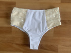 Polka Dot hochtaillierter Bikiniunterteil Oberschenkel hohe Größe M neu weiß verriegeltes Netz
