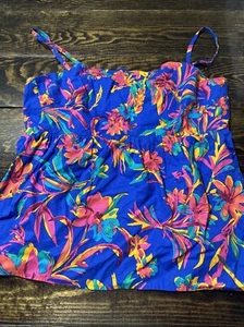 J. Crew brillantblaues fuchsiafarbenes Trägertop zum Binden seitlicher Reißverschluss Größe 14 Schleife Blumenmuster - Bild 1 von 5