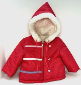 Vintage Infant Winter Coat Sears Baby Hooded Heart Buttons M Hot Pink Big Doll - Picture 1 of 23