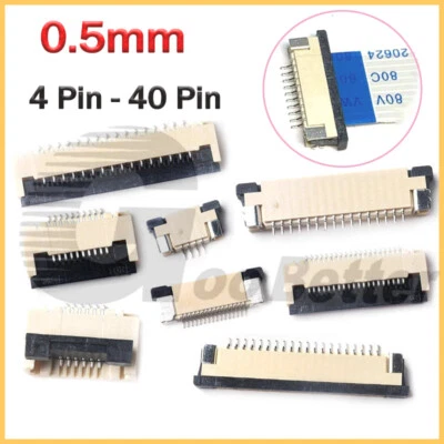FFC FPC Flat Cable Connector Socket 0.5mm Pitch Top/Bottom Contacts 4 Pin-50 Pin - Image 1 of 4