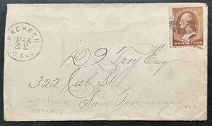 1884 PACHECO CALIFORNIA COVER WITH CORK FANCY CANCEL SAN FRANCISCO BACKSTAMP - Picture 1 of 4